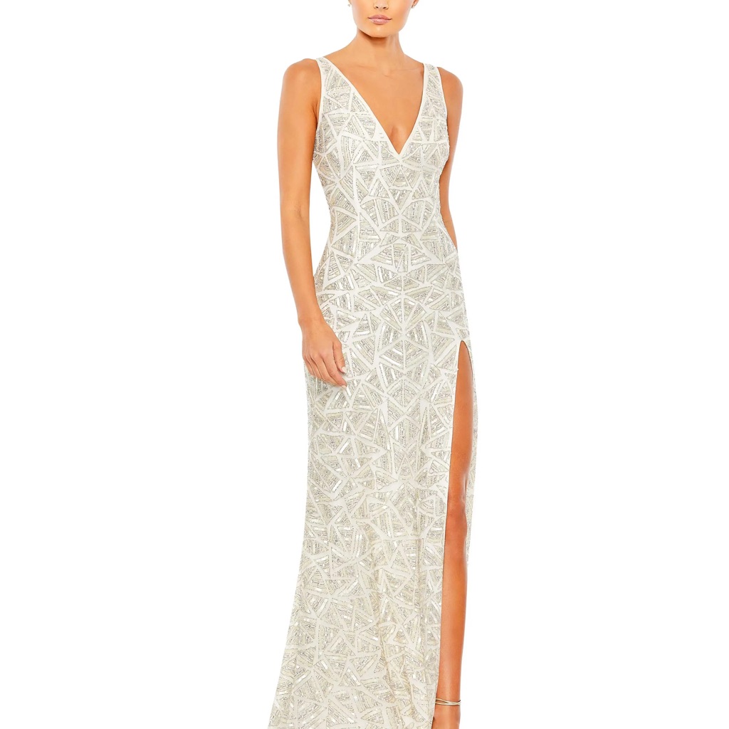 #31 Mac Duggal Silver Embellished Gown Size 4